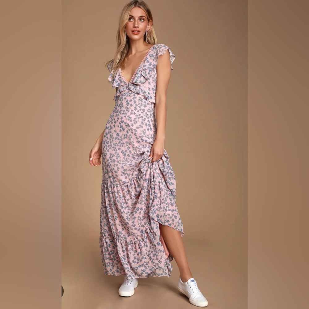 Lulu’s Floral Pink and Blue Maxi Dress -size: XS